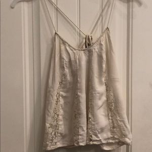 Beige tank top blouse with lace